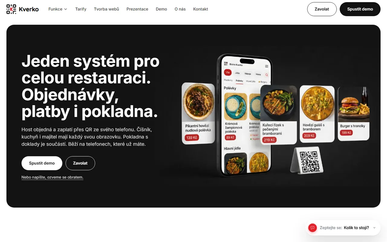 Úvodní stránka webu kverko.cz na počítači