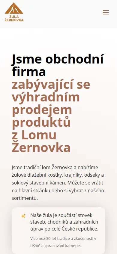 Úvodní stránka webu zulazernovka.cz v telefonu