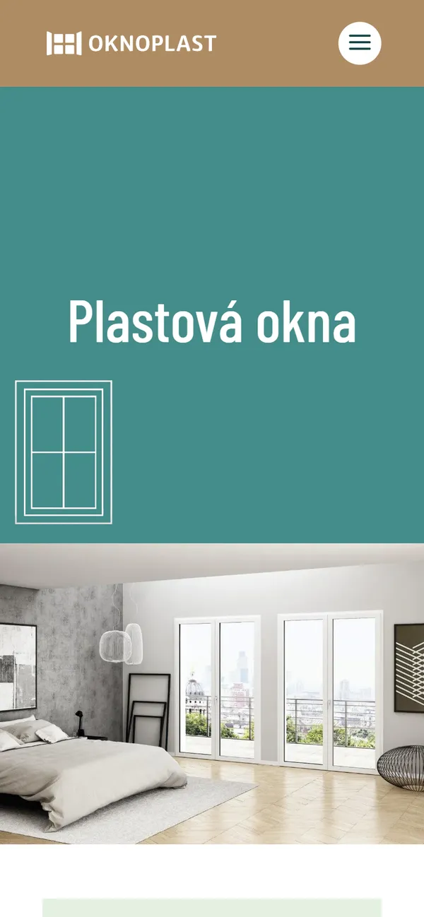 Stránka Plastová okna na webu OKNOPLAST Jihlava v telefonu